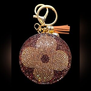 Elegant Brown and Gold Floral Bag Charm Keychain